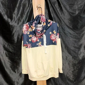 Floral Cowl Neck Sweater - Navy and Cream